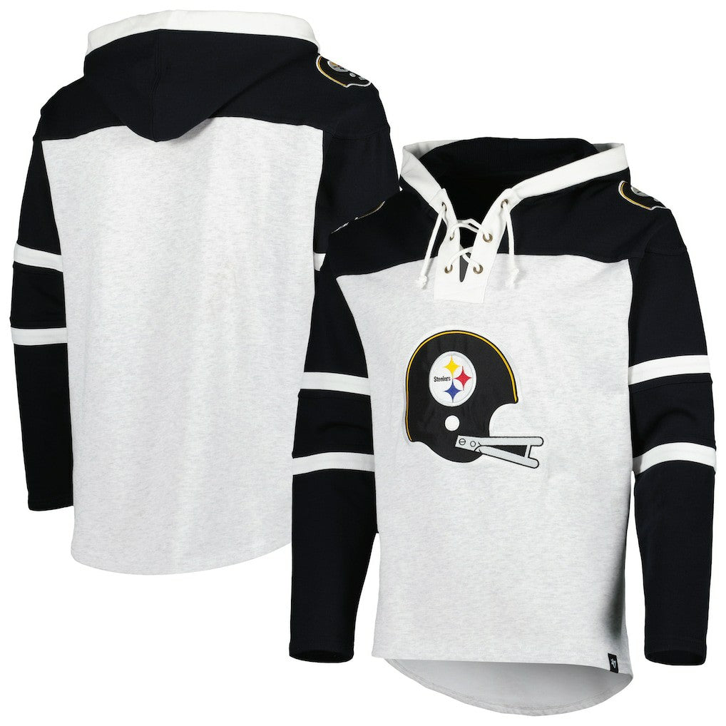 Pittsburgh Steelers '47 Historic Logo Gridiron Lace-Up Pullover Hoodie Heather Gray - 47 brand