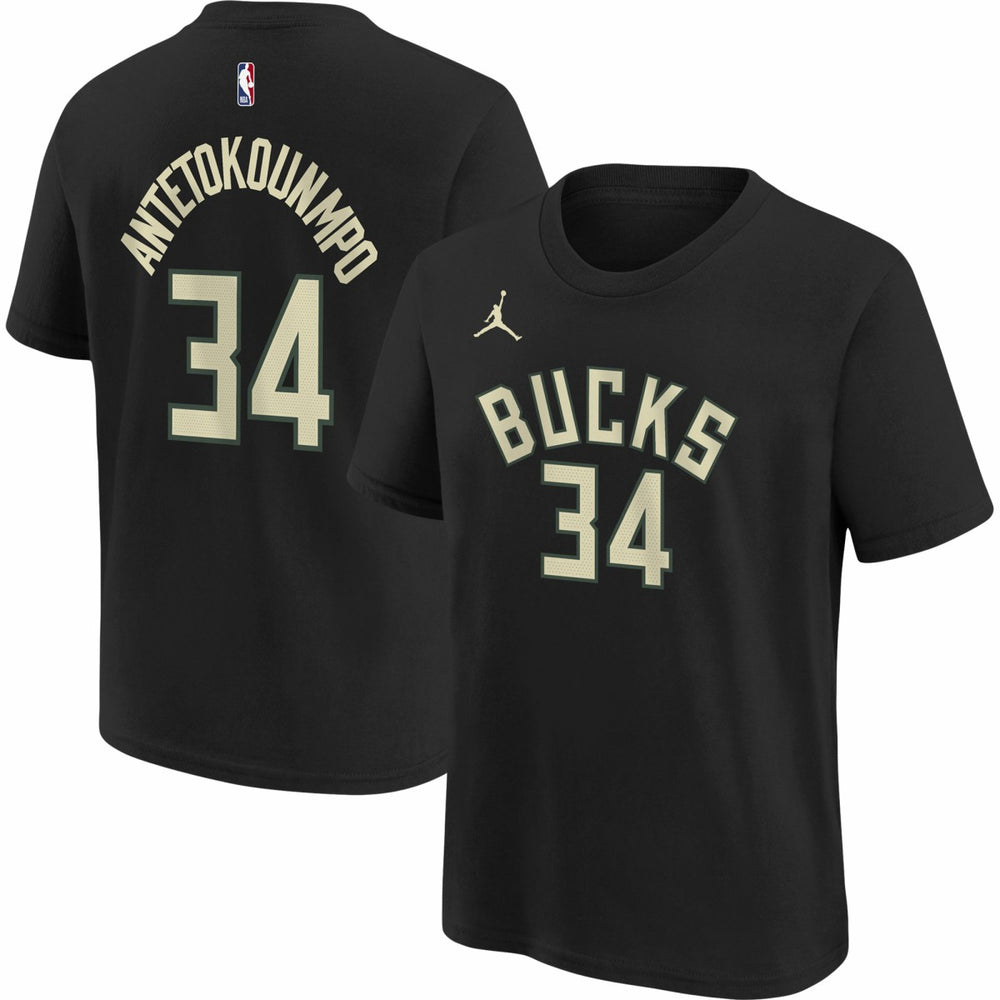 NBA - Giannis Antetokounmpo Milwaukee Bucks Jordan Brand Youth Statement Edition Name & Number Player T-Shirt - Black