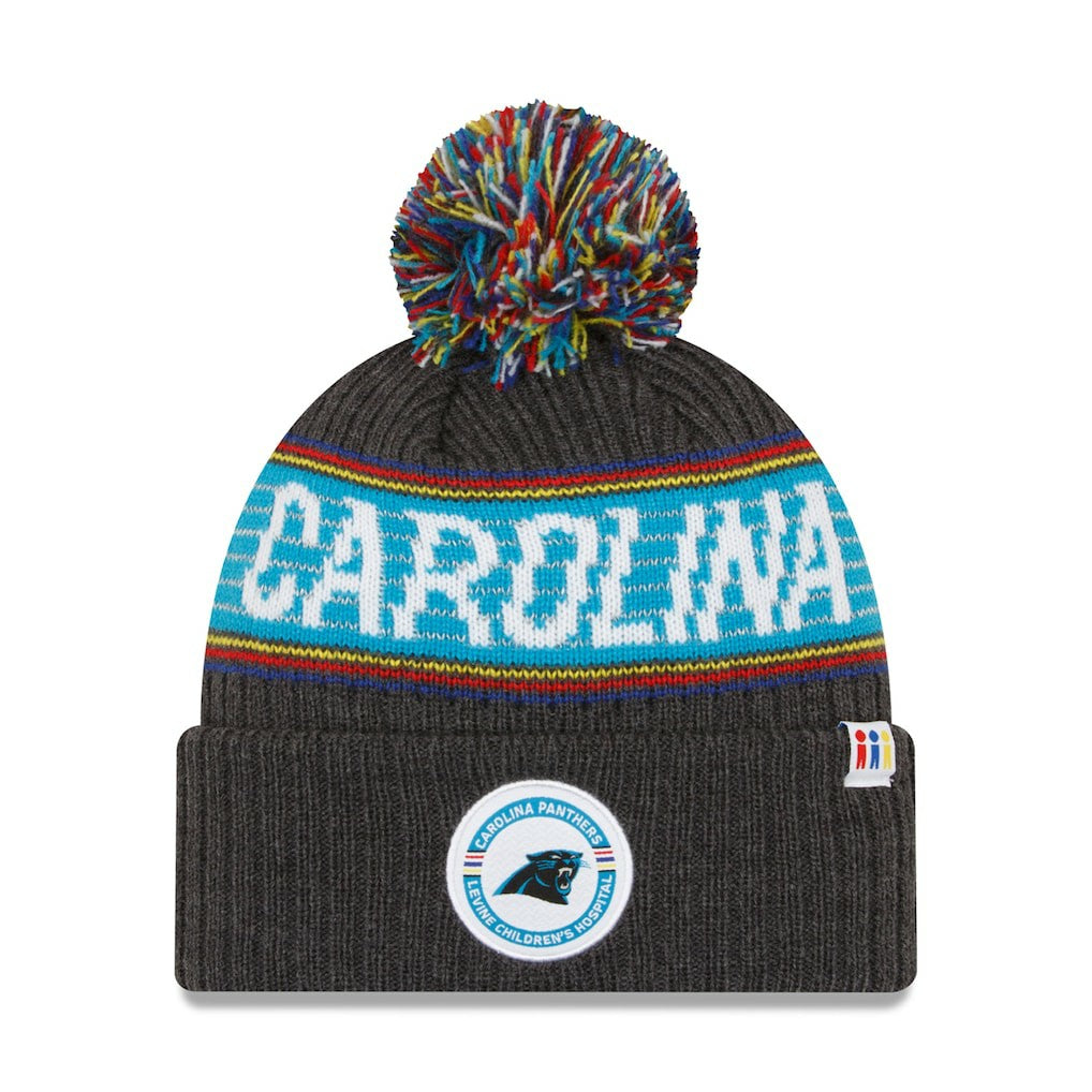 Carolina Panthers New Era 2022 Greg Olsen x Atrium Health Levine Children's Hospital Pom Knit Hat Heather Charcoal - NFL