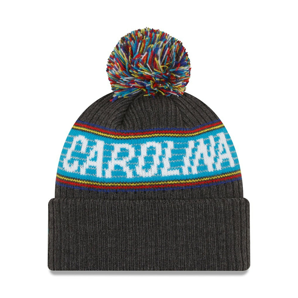 Carolina Panthers New Era 2022 Greg Olsen x Atrium Health Levine Children's Hospital Pom Knit Hat Heather Charcoal - NFL