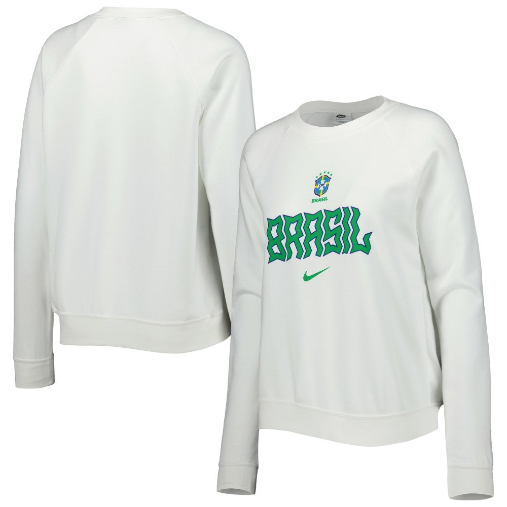 Nike Brazil National Team Women's Lockup Varsity Tri-Blend Raglan Pullover Sweatshirt - White