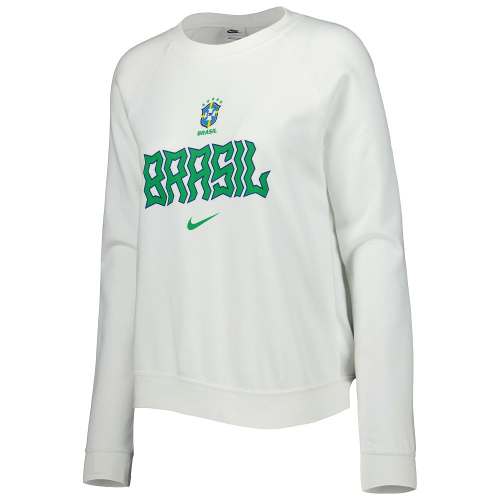 Nike Brazil National Team Women's Lockup Varsity Tri-Blend Raglan Pullover Sweatshirt - White