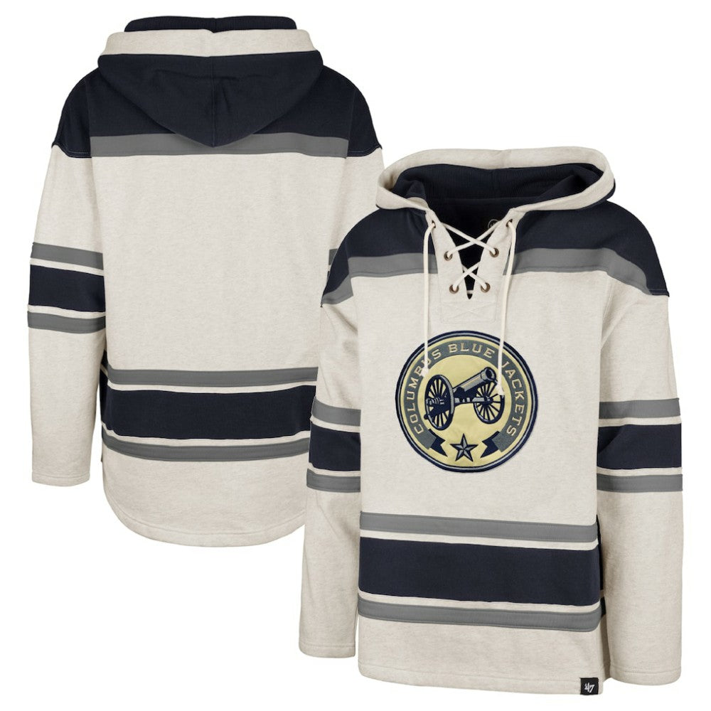 Columbus Blue Jackets - '47 Rockaway Lace-Up Pullover Hoodie Oatmeal
