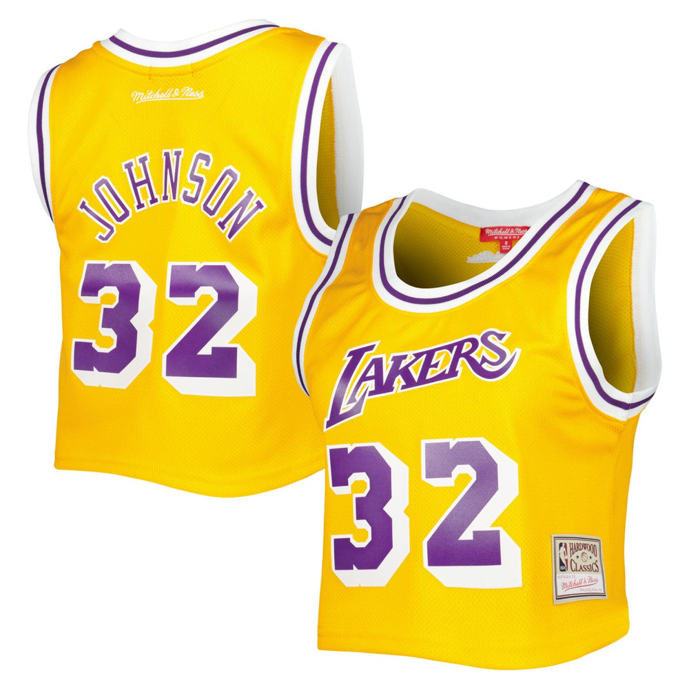 Mitchell & Ness - Magic Johnson Los Angeles Lakers Women's 1984 Hardwood Classics Crop Player Tank Top - Gold