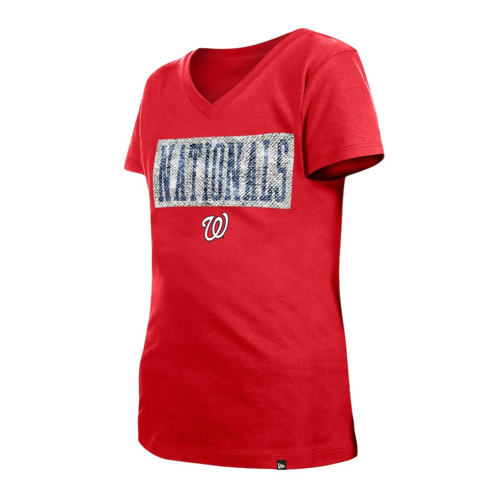 Washington Nationals New Era Girls Youth Flip Sequin Team V-Neck T-Shirt Sale