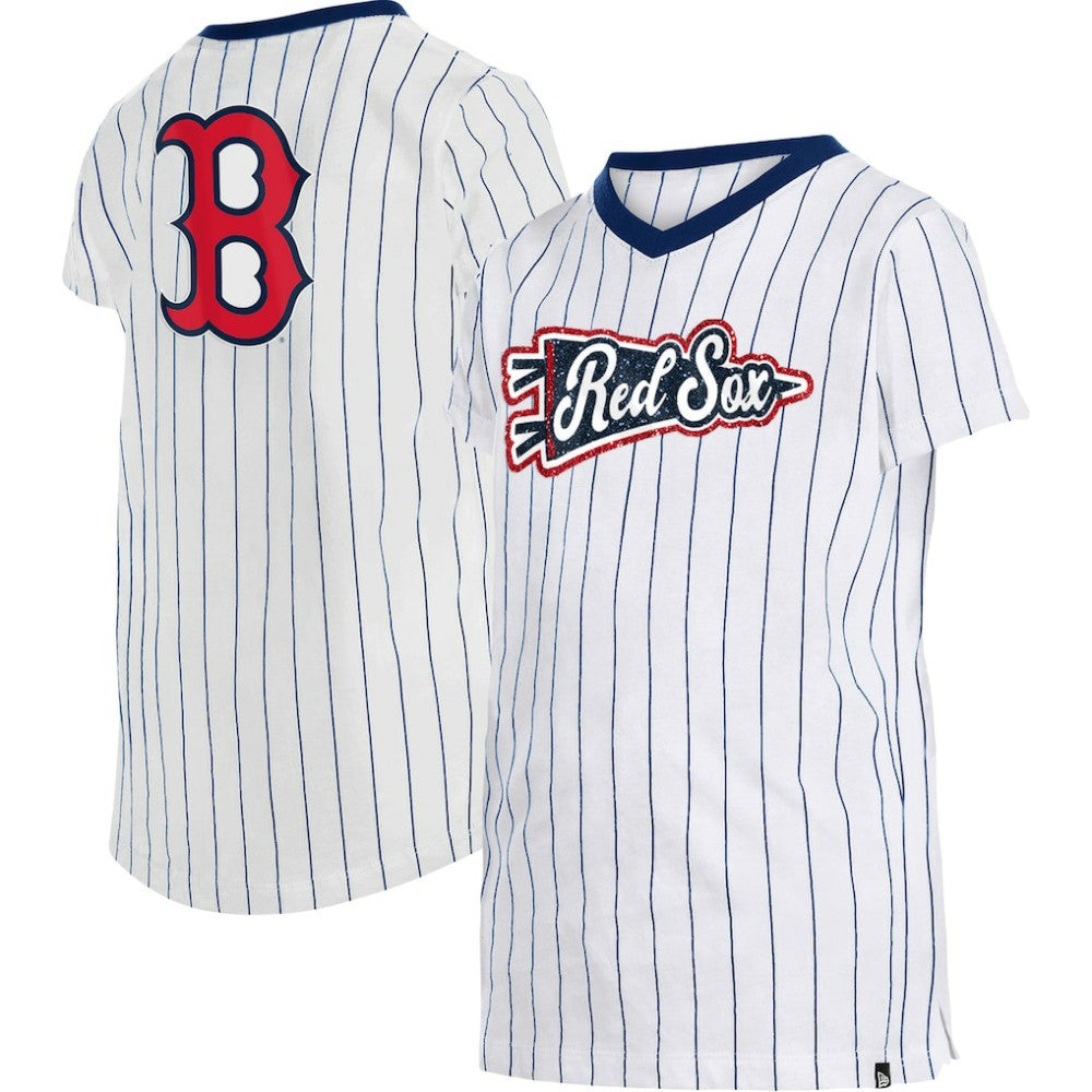 Boston Red Sox New Era Girls Youth Pinstripe V-Neck T-Shirt for sale