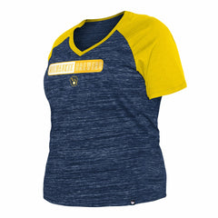 Milwaukee Brewers New Era Women's Plus Size Space Dye Raglan V-Neck T-Shirt Clearance