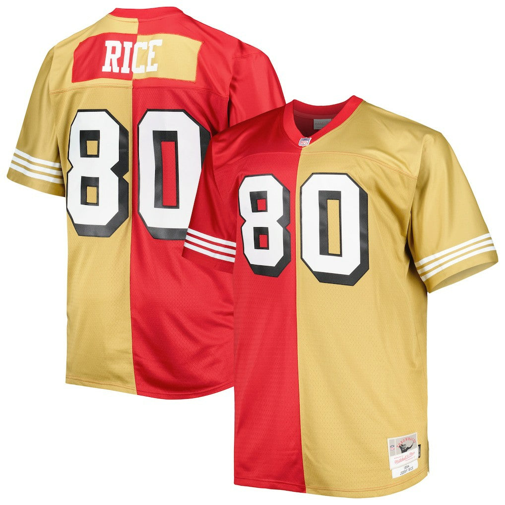 Jerry Rice San Francisco 49ers Big & Tall Split Legacy Retired Player Replica Jersey Scarlet/Gold - Mitchell & Ness