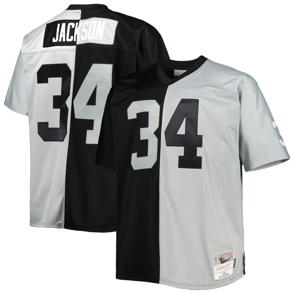 Bo Jackson Las Vegas Raiders Big & Tall Split Legacy Retired Player Replica Jersey Black/Silver - Mitchell & Ness