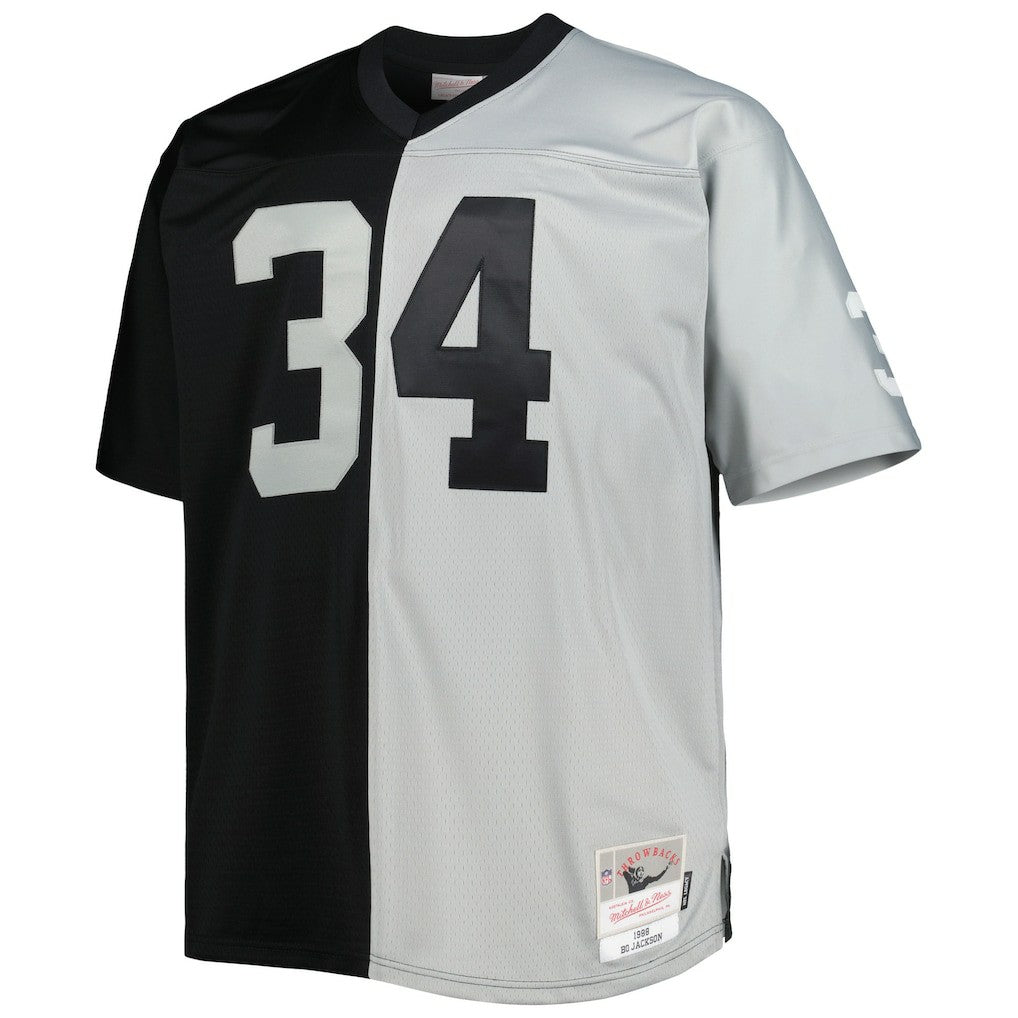 Bo Jackson Las Vegas Raiders Big & Tall Split Legacy Retired Player Replica Jersey Black/Silver - Mitchell & Ness