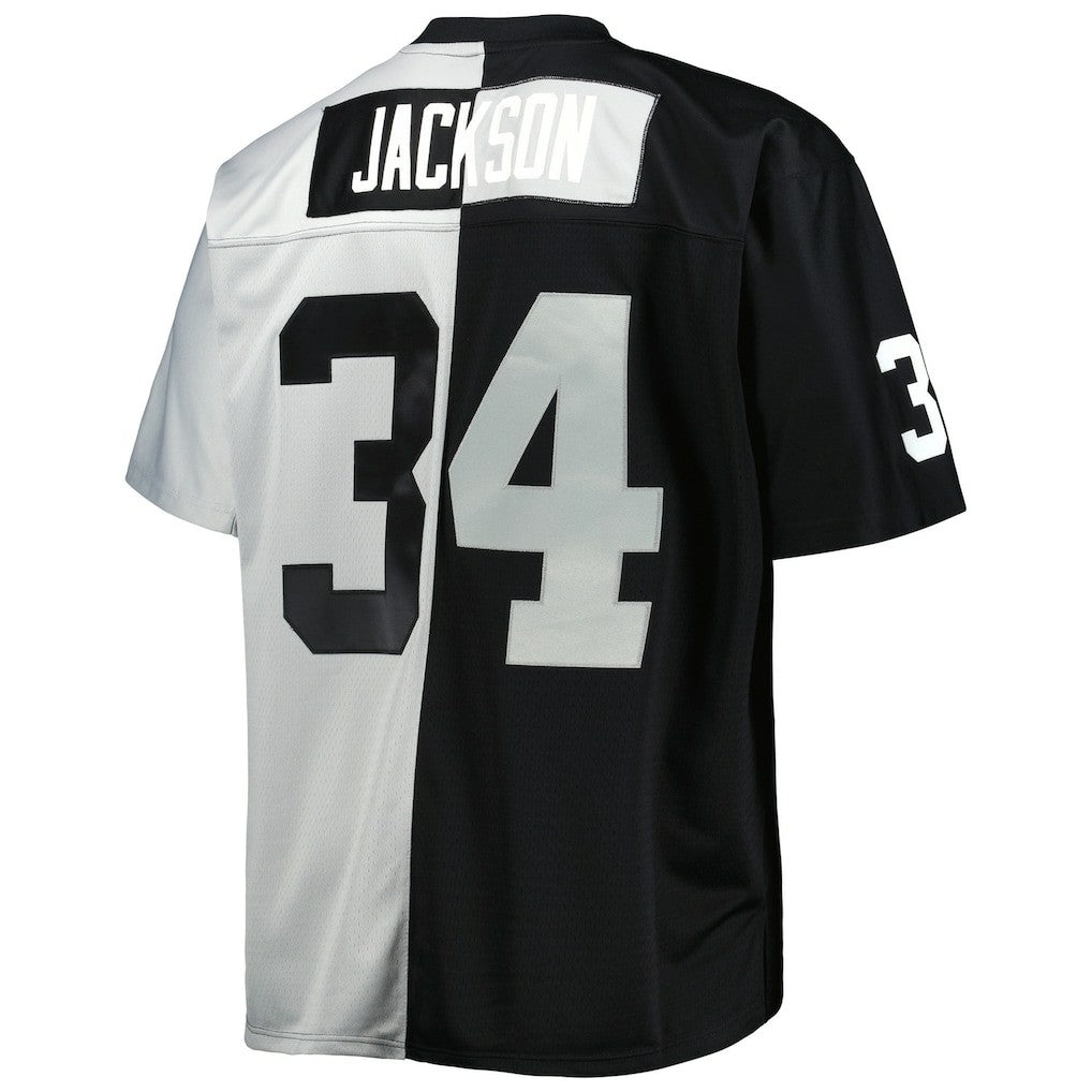 Bo Jackson Las Vegas Raiders Big & Tall Split Legacy Retired Player Replica Jersey Black/Silver - Mitchell & Ness