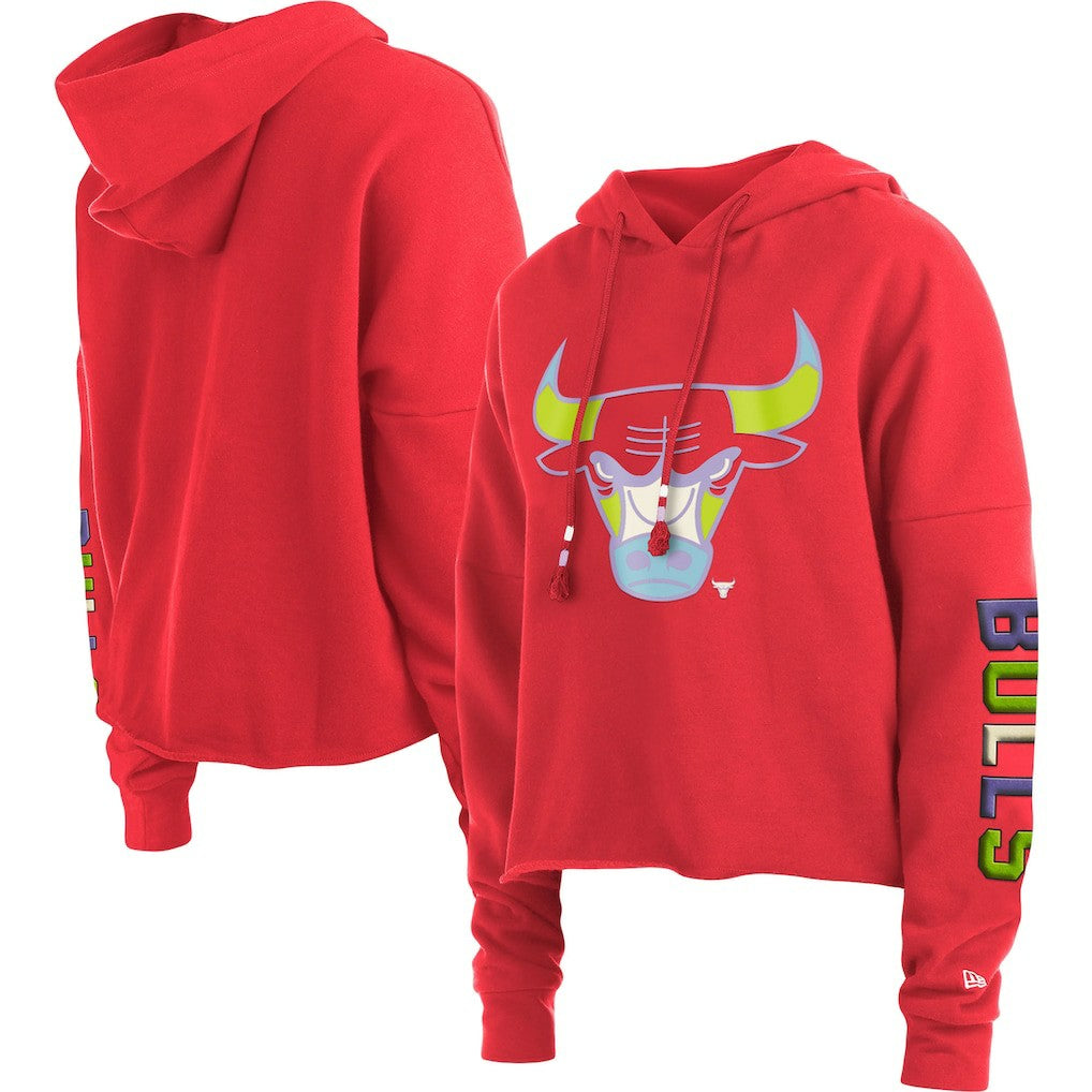 New Era - Chicago Bulls Women's Color Pack Cropped Top Pullover Hoodie - Red