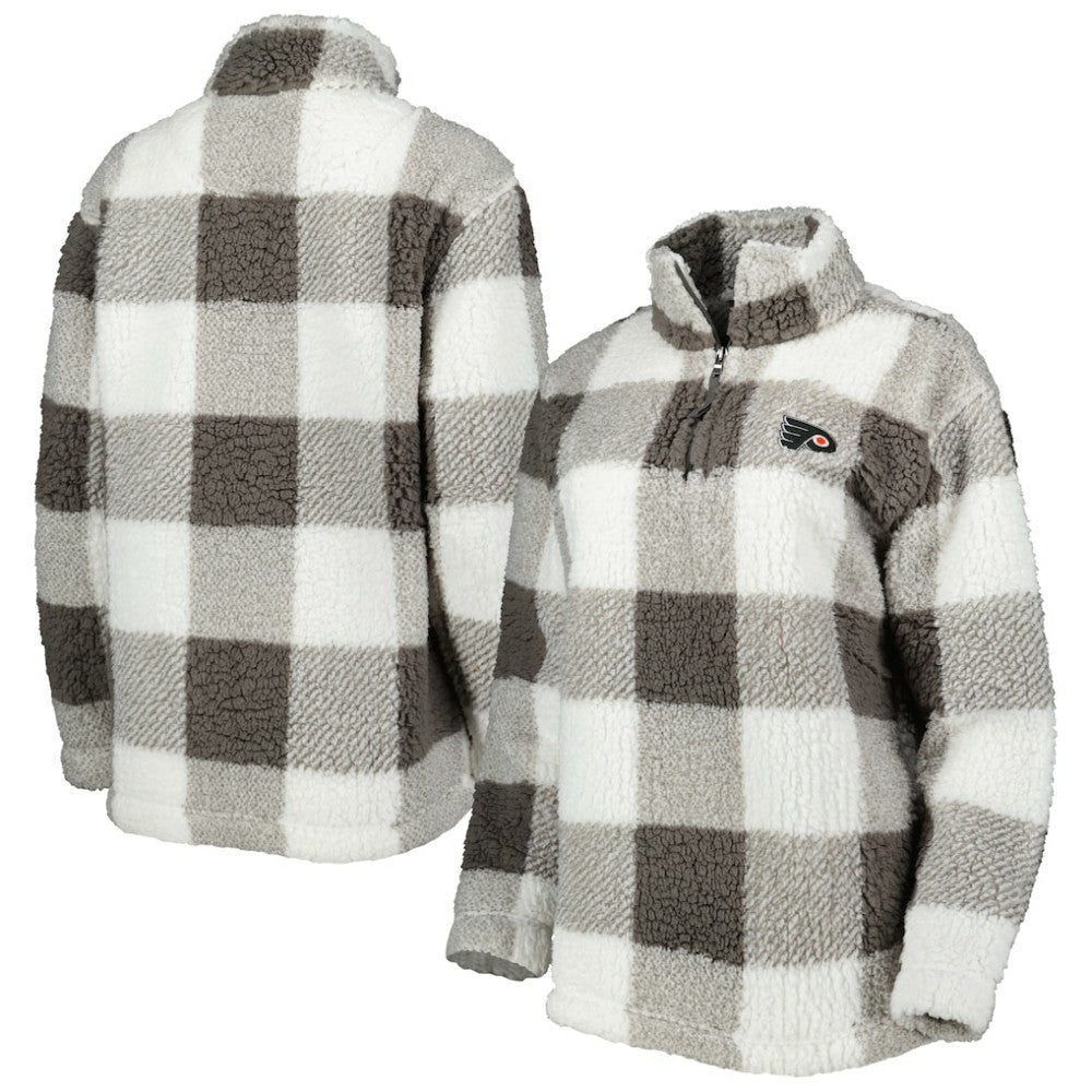 Philadelphia Flyers - G-III 4Her by Carl Banks Women's Logo Plaid Sherpa Quarter-Zip Jacket Gray/White