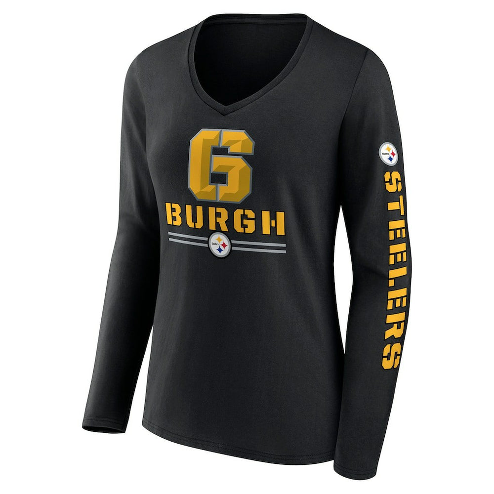 Pittsburgh Steelers Women's Hometown Sweep Long Sleeve V-Neck T-Shirt Black - Fanatics