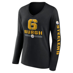 Pittsburgh Steelers Women's Hometown Sweep Long Sleeve V-Neck T-Shirt Black - Fanatics