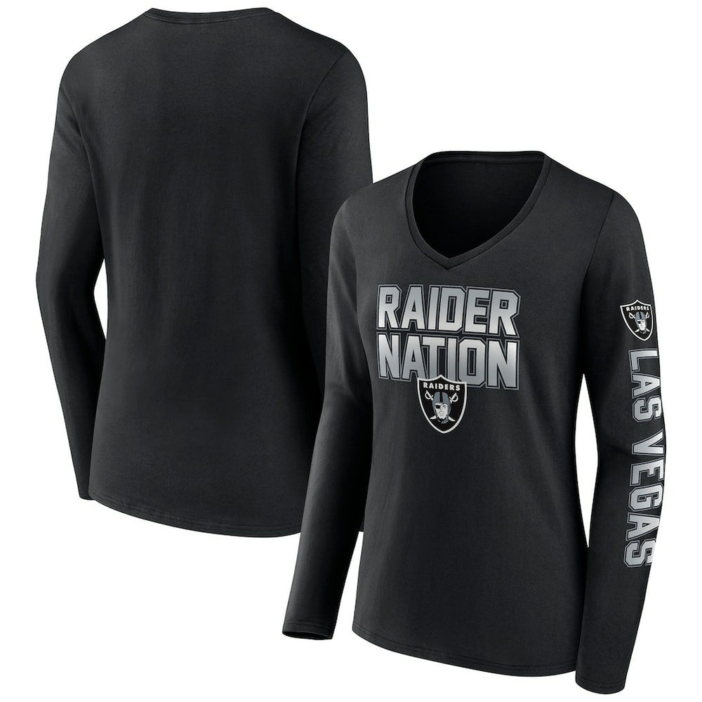 Las Vegas Raiders Women's Hometown Sweep Long Sleeve V-Neck T-Shirt Black - Fanatics