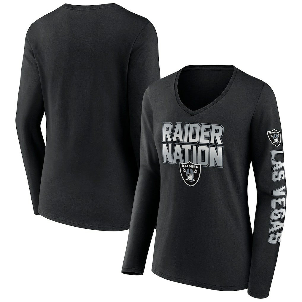 Las Vegas Raiders Women's Hometown Sweep Long Sleeve V-Neck T-Shirt Black - Fanatics