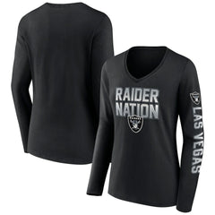 Las Vegas Raiders Women's Hometown Sweep Long Sleeve V-Neck T-Shirt Black - Fanatics