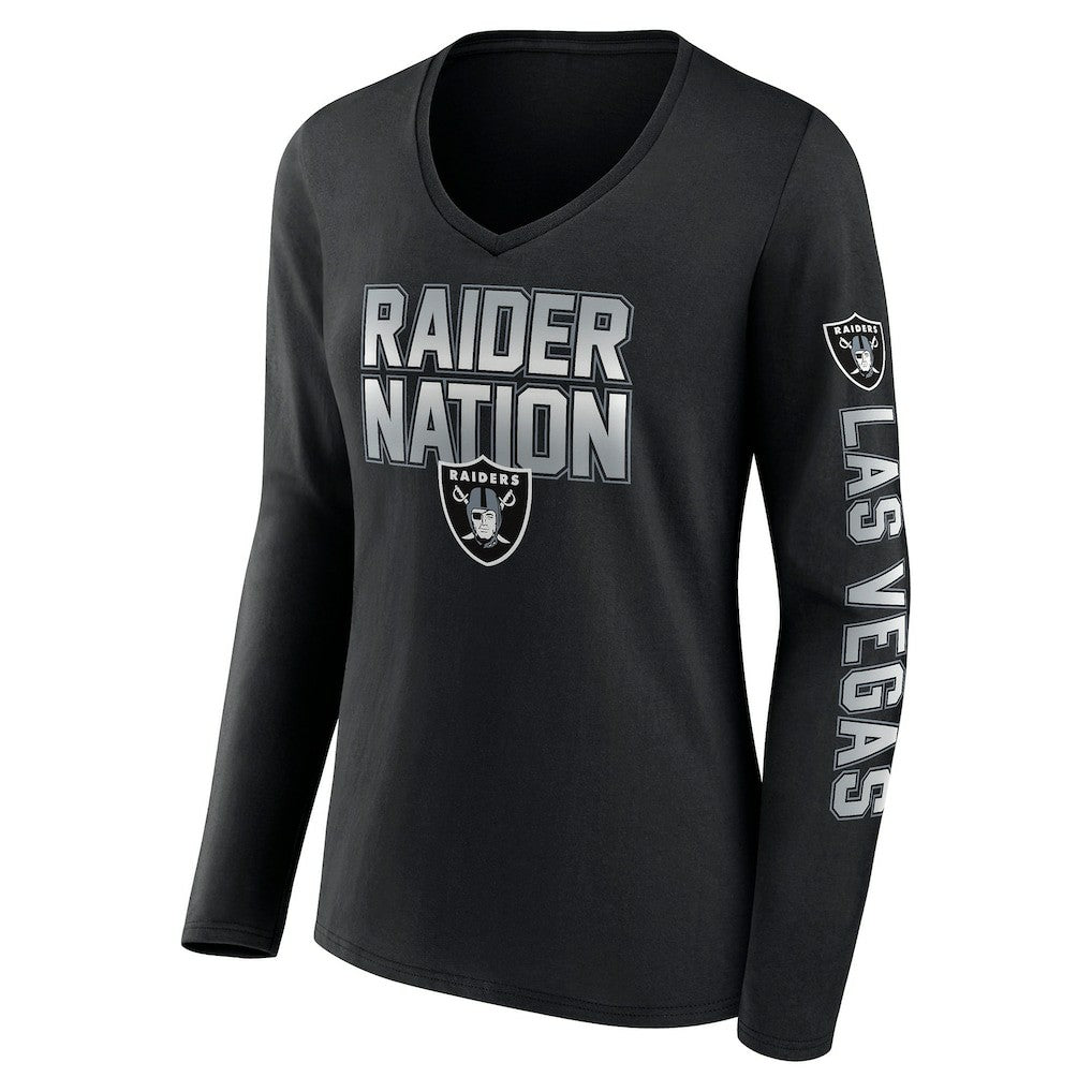 Las Vegas Raiders Women's Hometown Sweep Long Sleeve V-Neck T-Shirt Black - Fanatics