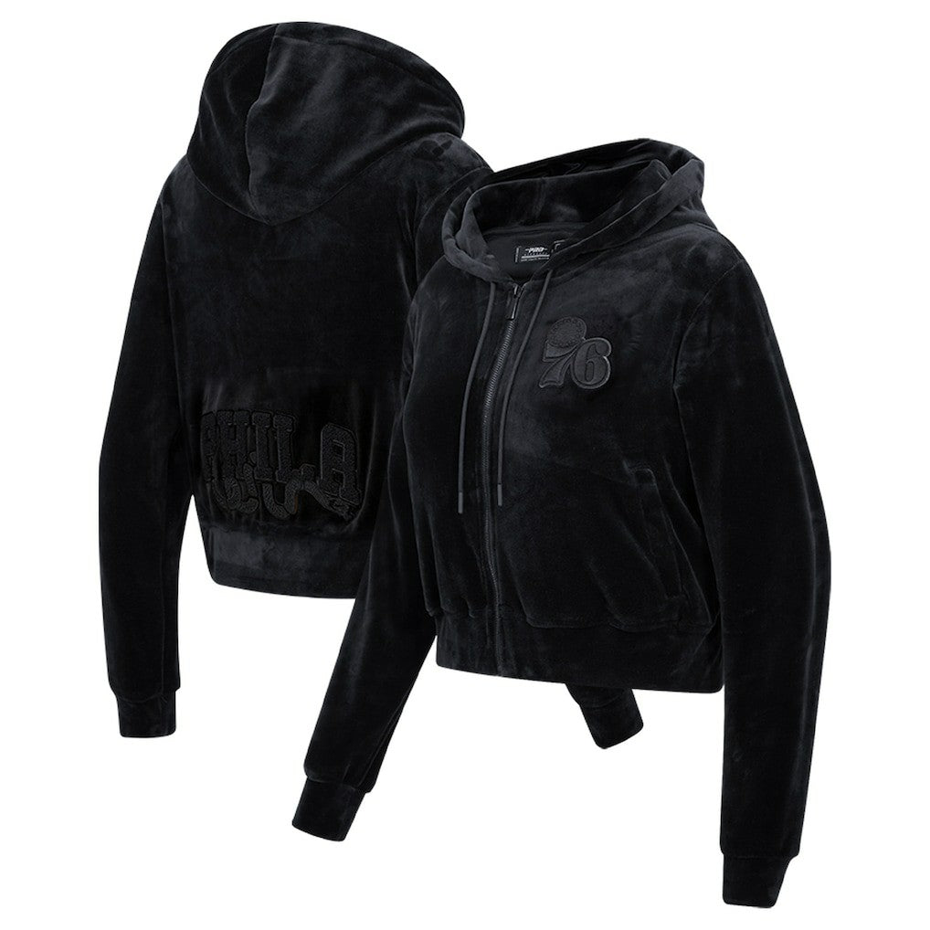 NBA - Philadelphia 76ers Pro Standard Women's Triple Black Velour Full-Zip Hoodie