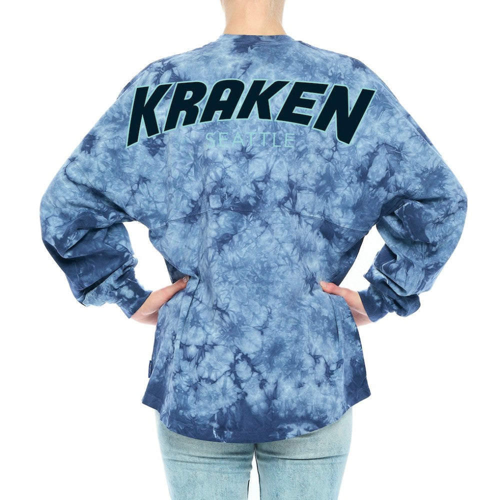 Seattle Kraken Fanatics Women's Crystal-Dye Long Sleeve T-Shirt Deep Sea Blue