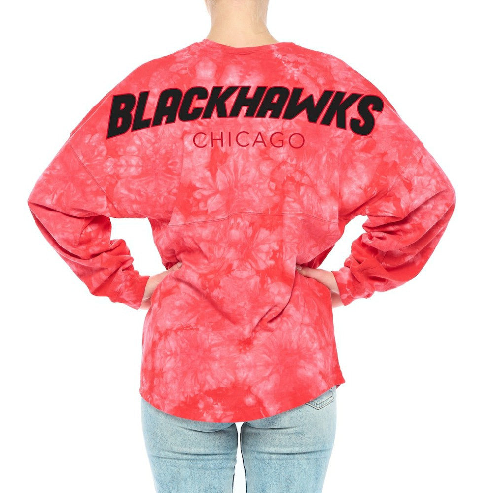 Chicago Blackhawks Fanatics Women's Crystal-Dye Long Sleeve T-Shirt Red