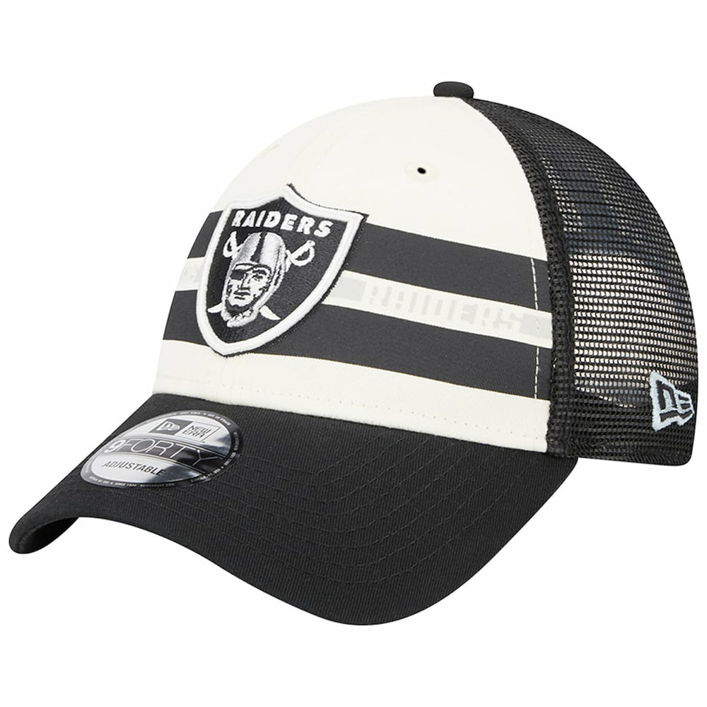 Las Vegas Raiders New Era Team Stripe Trucker 9FORTY Snapback Hat Cream/Black - NFL