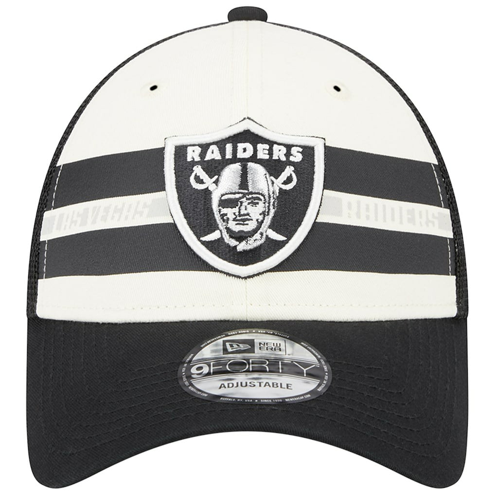 Las Vegas Raiders New Era Team Stripe Trucker 9FORTY Snapback Hat Cream/Black - NFL