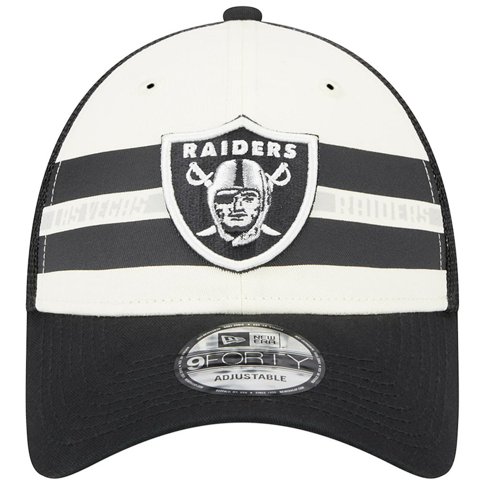 Las Vegas Raiders New Era Team Stripe Trucker 9FORTY Snapback Hat Cream/Black - NFL