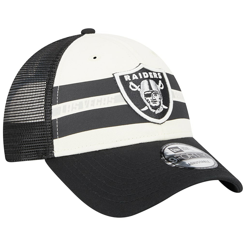 Las Vegas Raiders New Era Team Stripe Trucker 9FORTY Snapback Hat Cream/Black - NFL