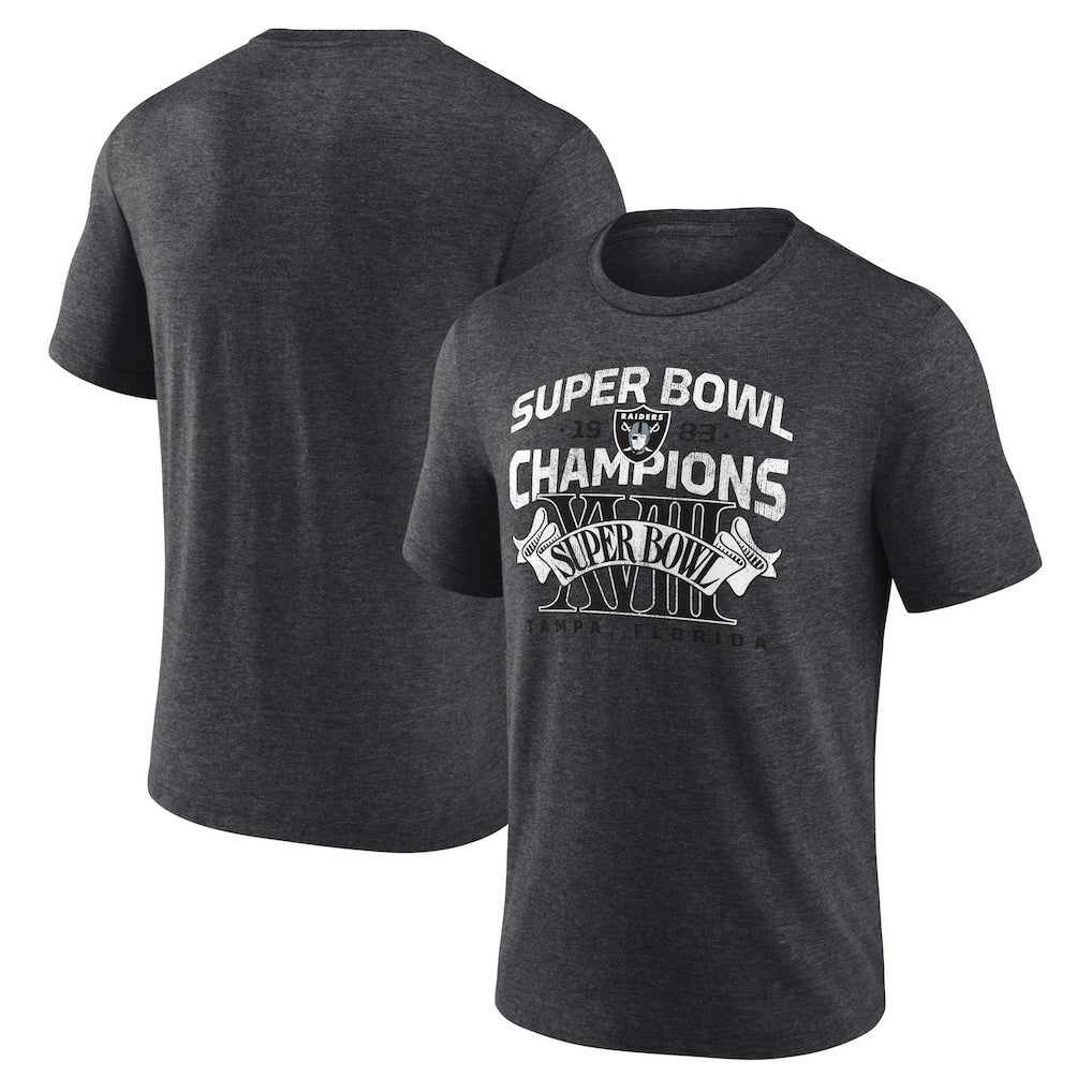 Las Vegas Raiders Hometown Old-Fashioned Super Bowl XVIII Champions Tri-Blend T-Shirt Charcoal - NFL