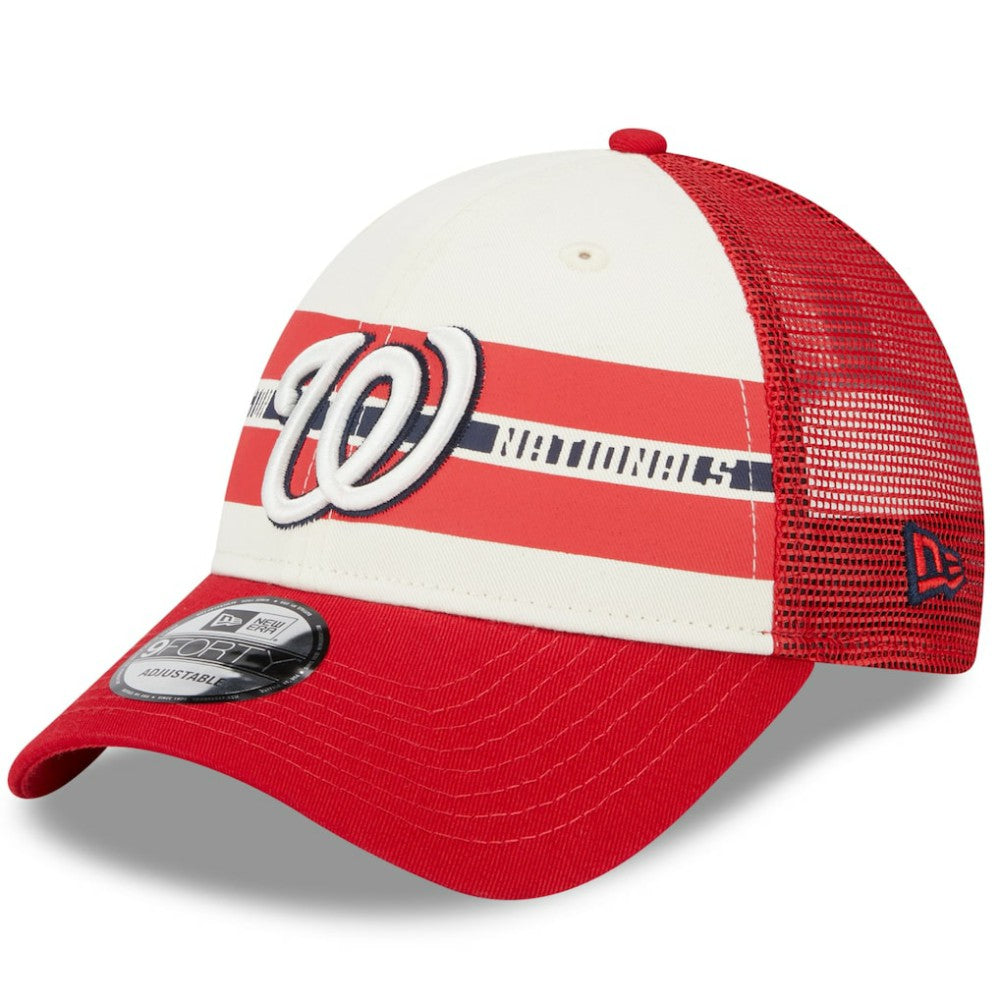 Washington Nationals New Era Team Stripe Trucker 9FORTY Snapback Hat Clearance