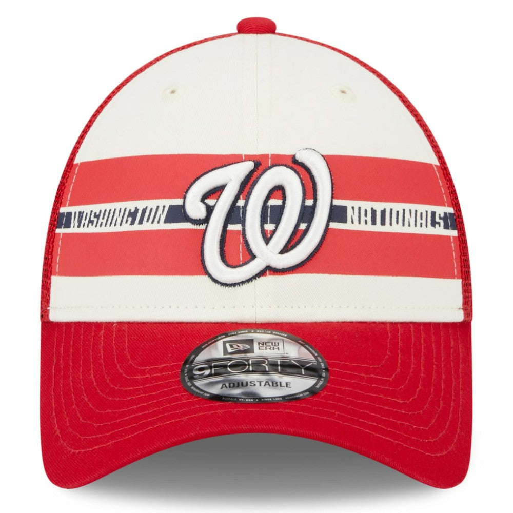 Washington Nationals New Era Team Stripe Trucker 9FORTY Snapback Hat Clearance