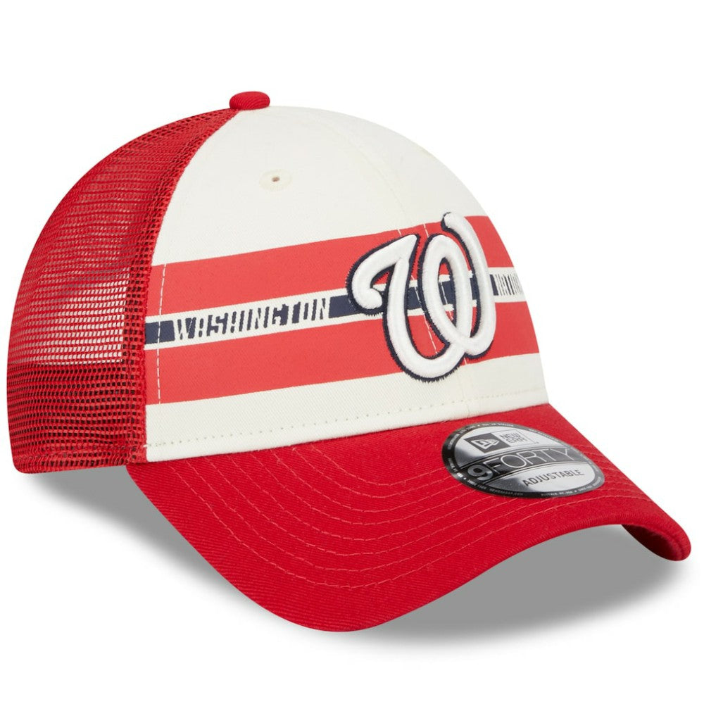 Washington Nationals New Era Team Stripe Trucker 9FORTY Snapback Hat Clearance