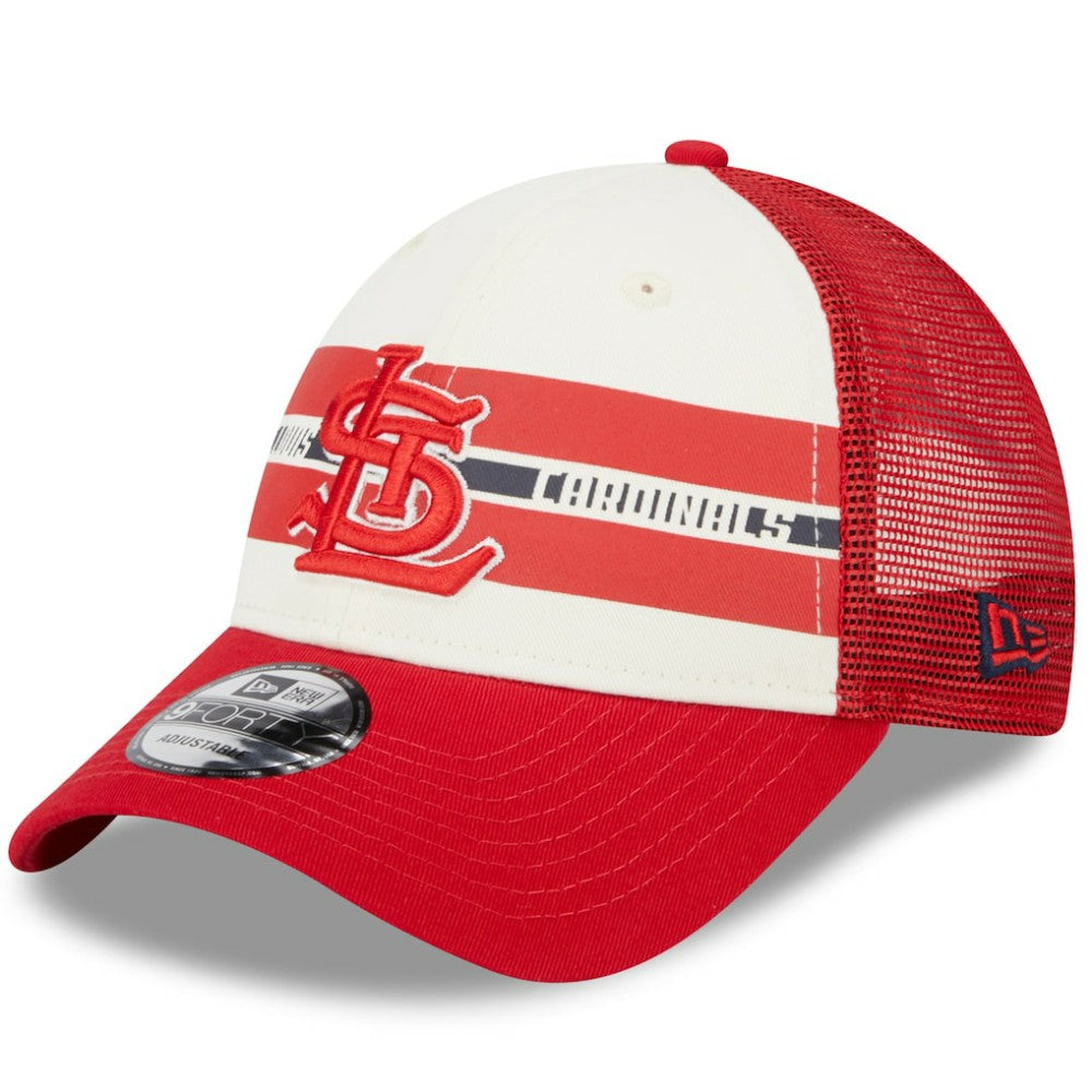 St. Louis Cardinals New Era Team Stripe Trucker 9FORTY Snapback Hat Clearance