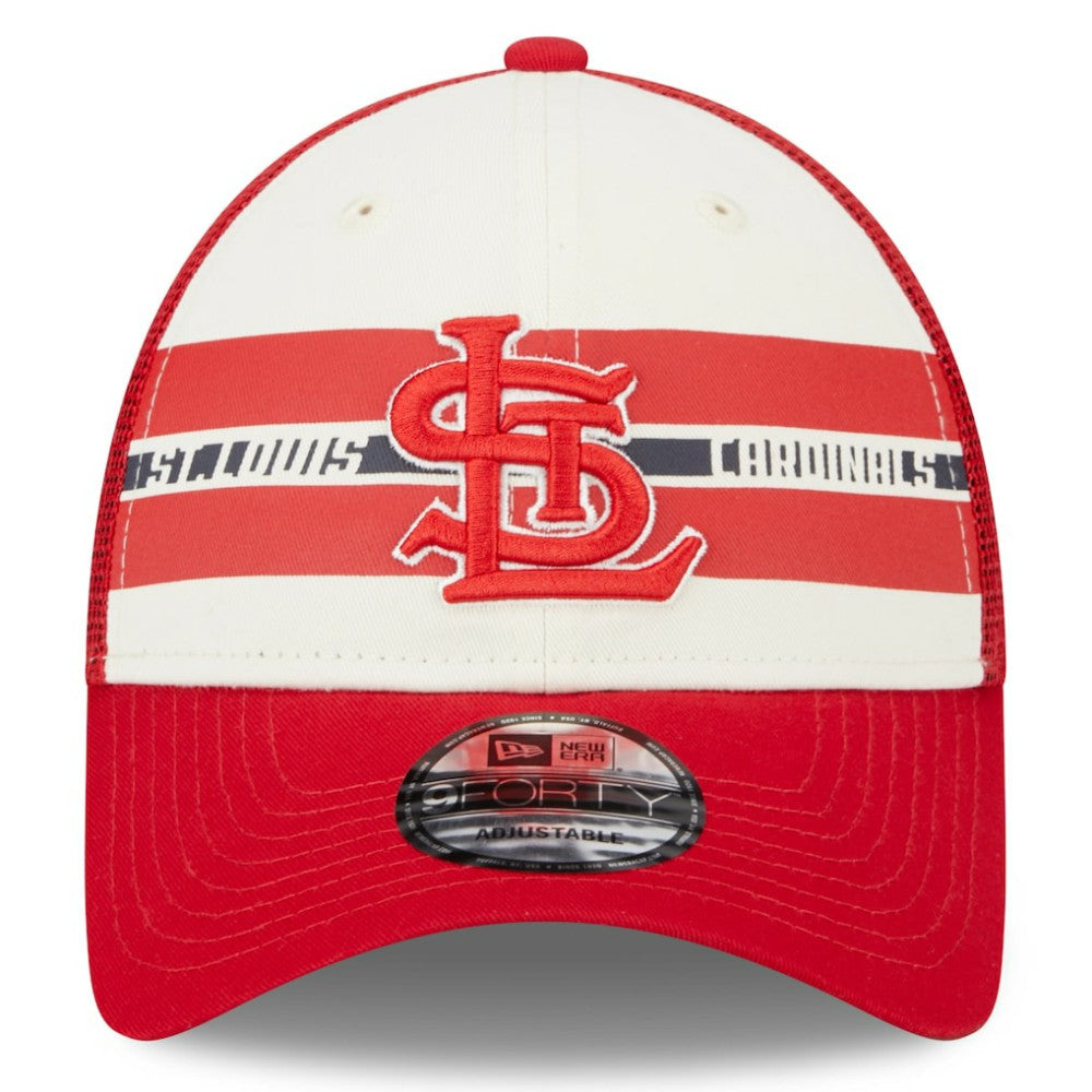 St. Louis Cardinals New Era Team Stripe Trucker 9FORTY Snapback Hat Clearance