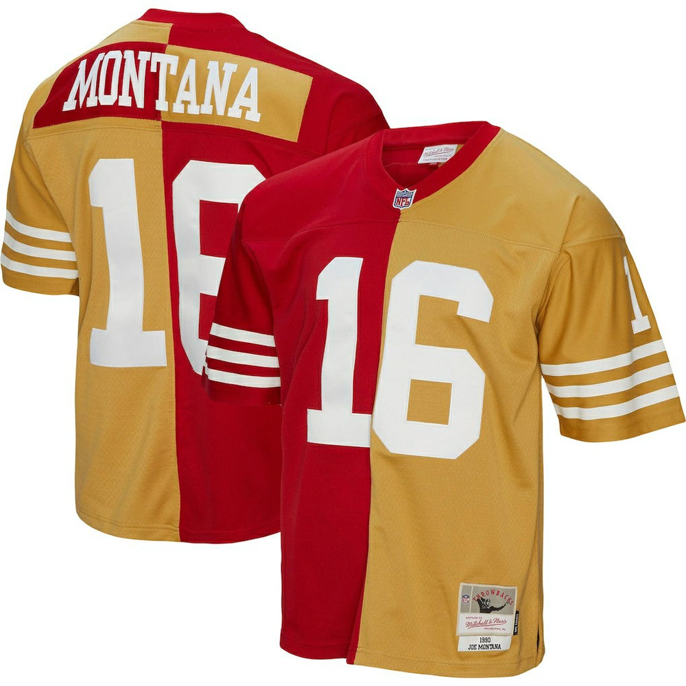 Joe Montana San Francisco 49ers 1990 Split Legacy Replica Jersey Scarlet/Gold - Mitchell & Ness