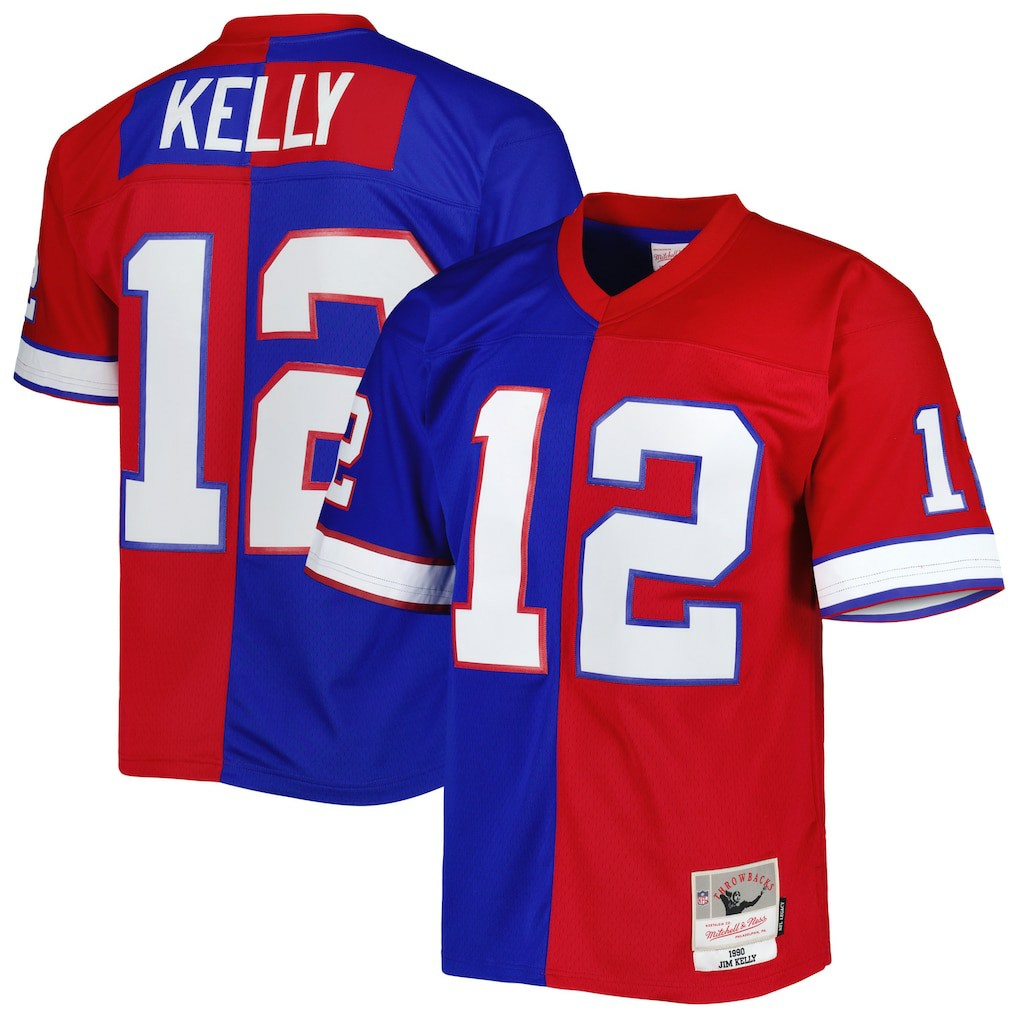 Jim Kelly Buffalo Bills 1990 Split Legacy Replica Jersey Royal/Red - Mitchell & Ness