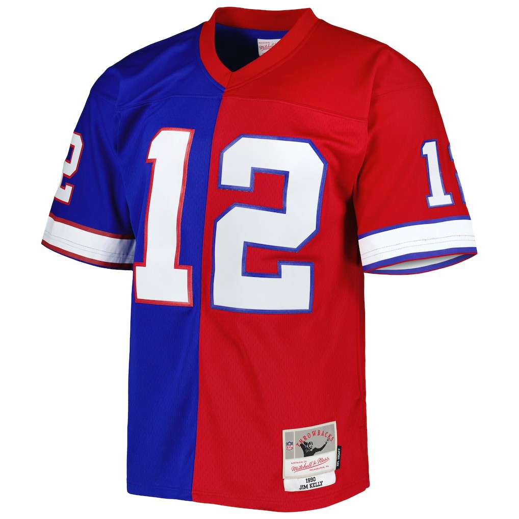 Jim Kelly Buffalo Bills 1990 Split Legacy Replica Jersey Royal/Red - Mitchell & Ness