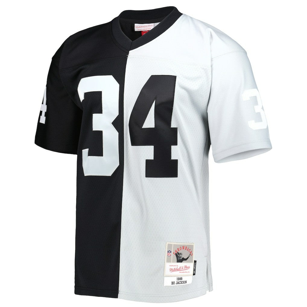 Bo Jackson Las Vegas Raiders 1988 Split Legacy Replica Jersey Black/Silver - Mitchell & Ness