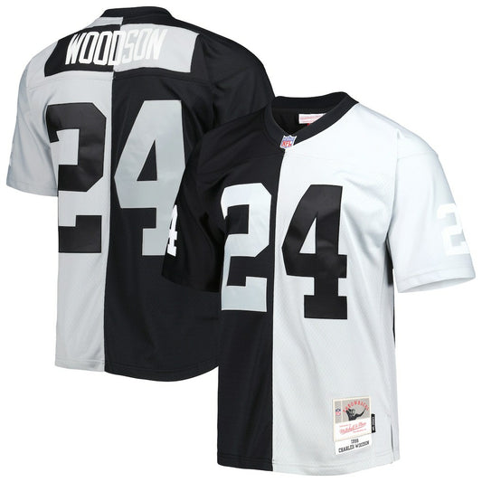 Charles Woodson Las Vegas Raiders 1998 Split Legacy Replica Jersey - Black/Silver on sale | NFL Jerseys