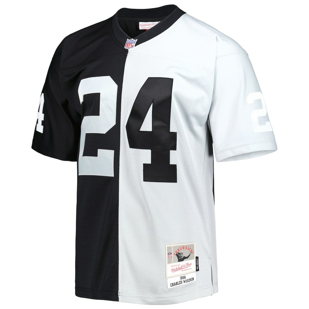 Charles Woodson Las Vegas Raiders 1998 Split Legacy Replica Jersey Black/Silver - Mitchell & Ness