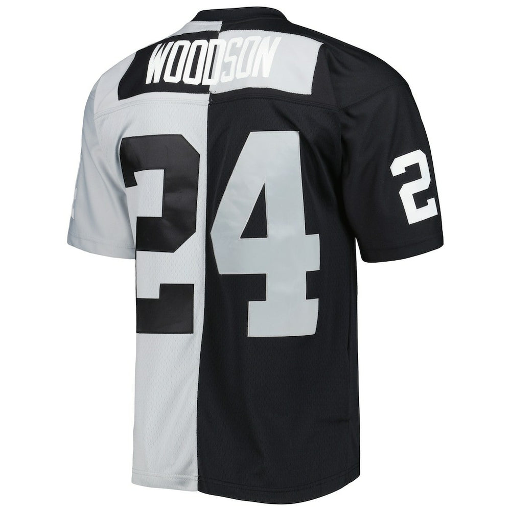 Charles Woodson Las Vegas Raiders 1998 Split Legacy Replica Jersey Black/Silver - Mitchell & Ness