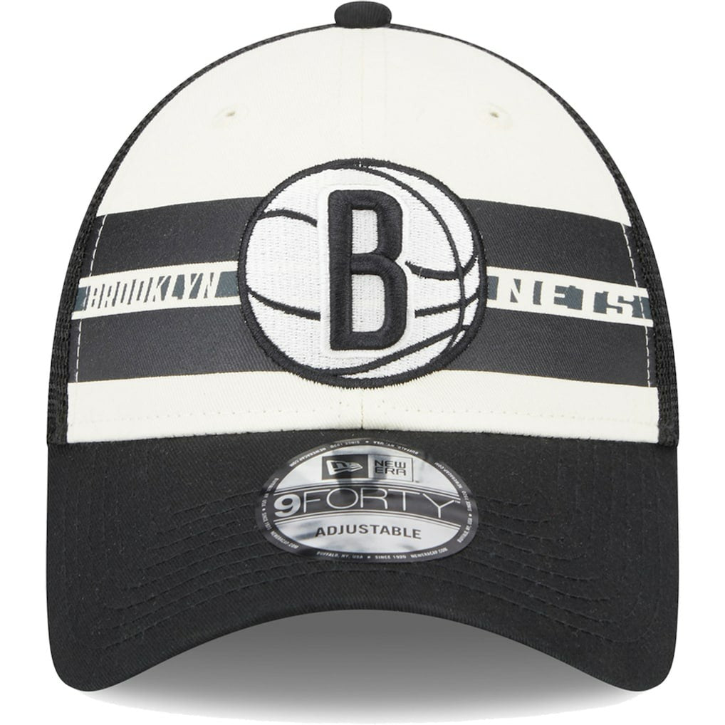 New Era - Brooklyn Nets Stripes 9FORTY Trucker Snapback Hat - Black