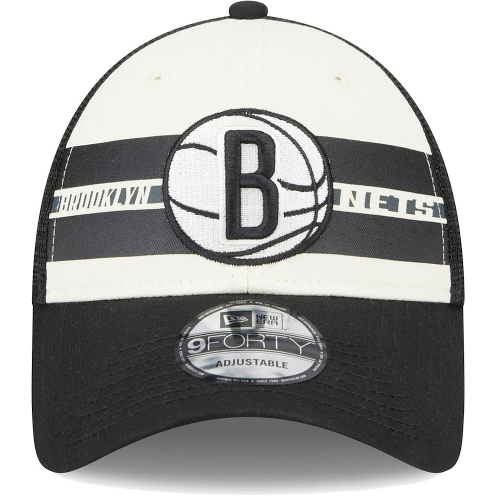 New Era - Brooklyn Nets Stripes 9FORTY Trucker Snapback Hat - Black