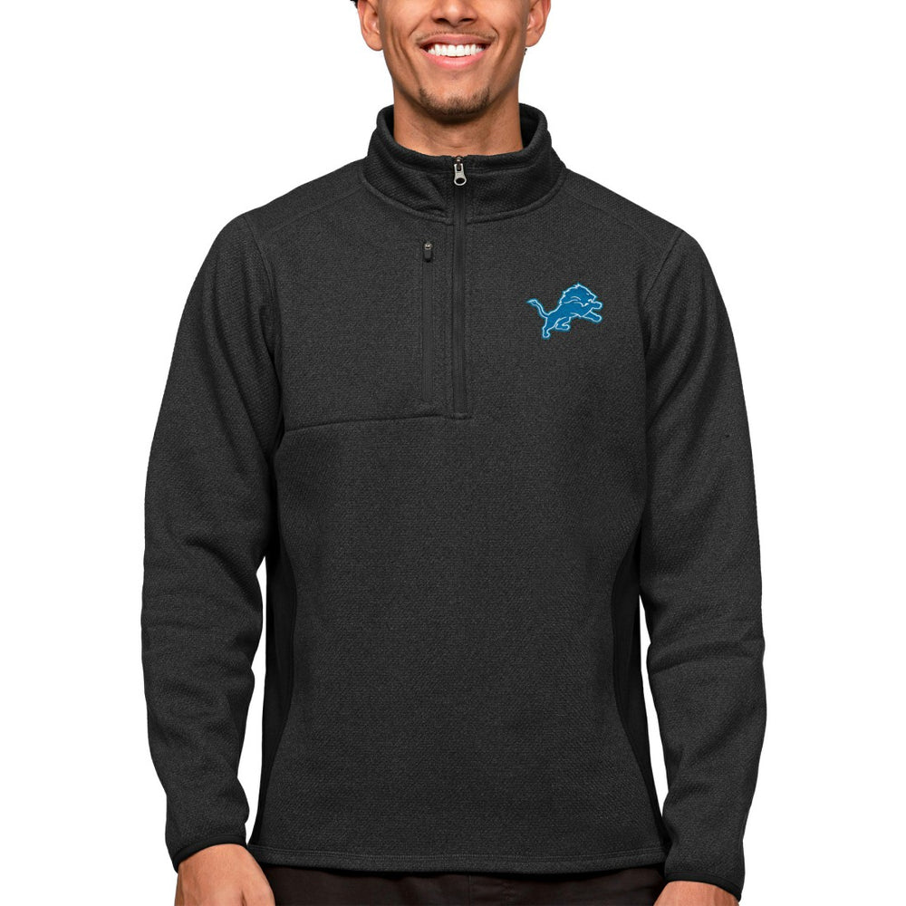 Detroit Lions Antigua Course Quarter-Zip Pullover Top Heathered Black - NFL