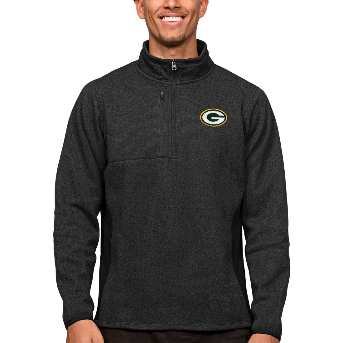 Green Bay Packers Antigua Course Quarter-Zip Pullover Top Heathered Black - NFL