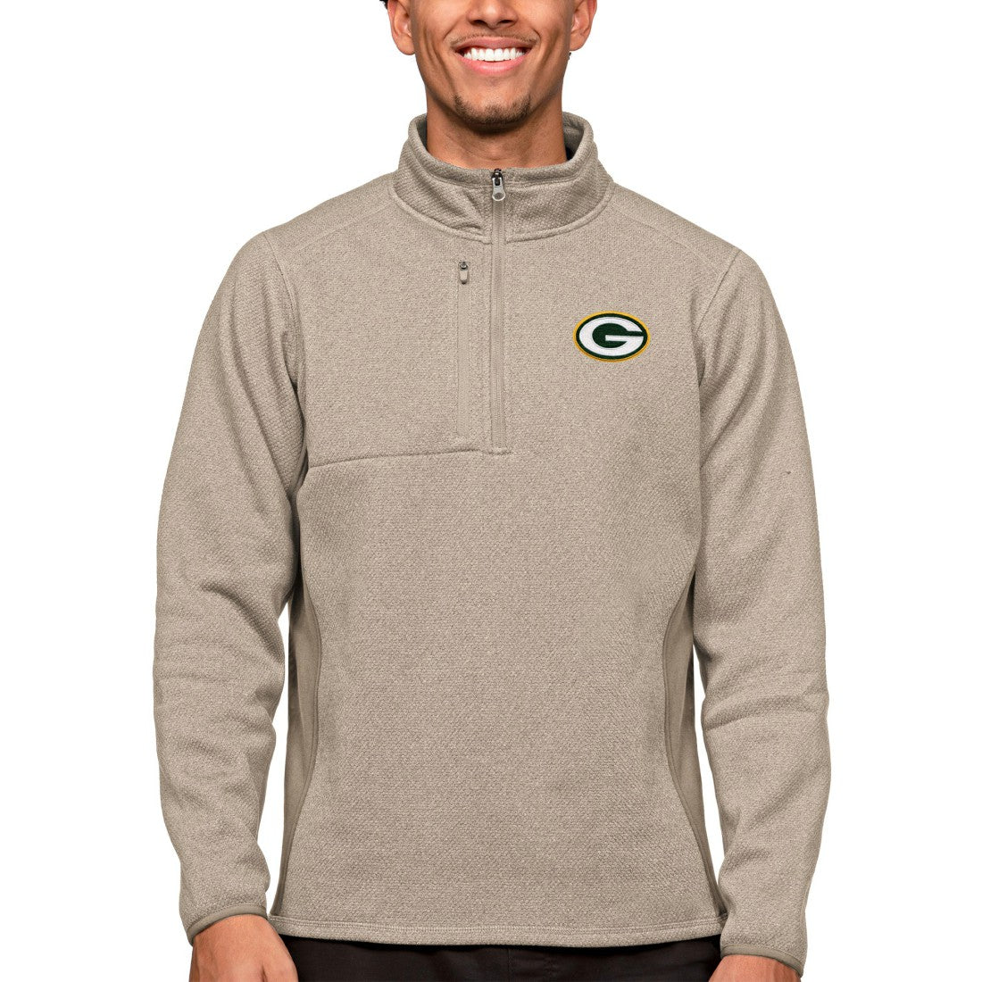 Green Bay Packers Antigua Course Quarter-Zip Pullover Top Oatmeal - NFL