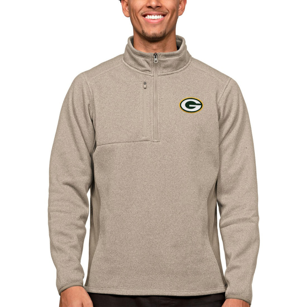 Green Bay Packers Antigua Course Quarter-Zip Pullover Top Oatmeal - NFL