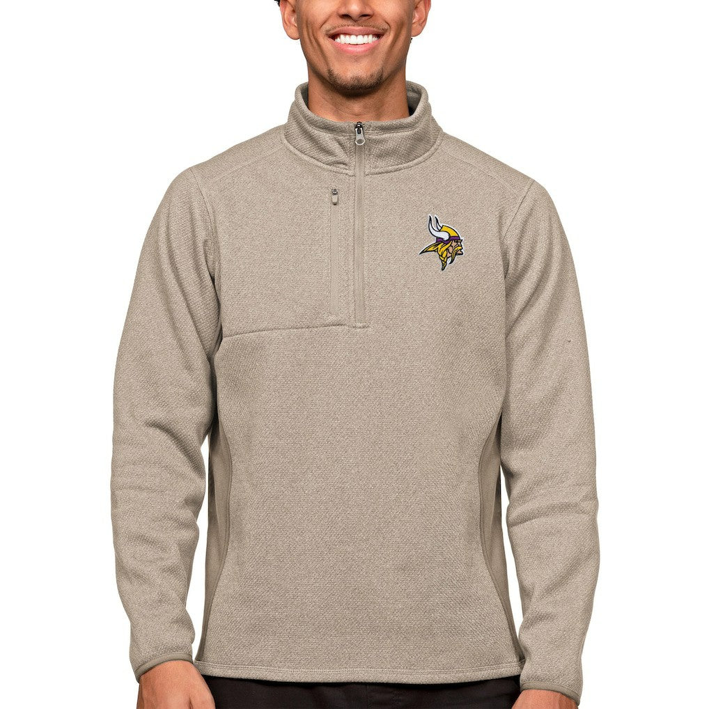 Minnesota Vikings Antigua Course Quarter-Zip Pullover Top Oatmeal - NFL